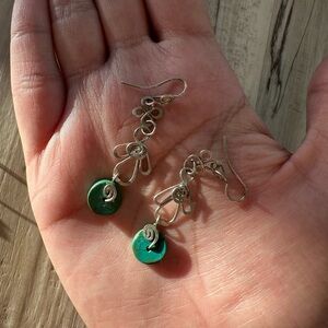 Vintage-Inspired Green and Silver Earrings